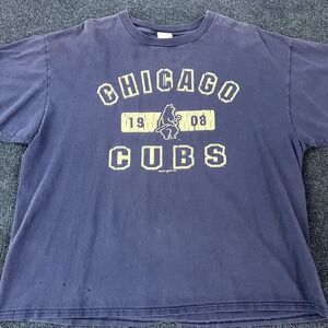 Vintage Chicago Cubs Shirt Mens Blue MLB Baseball Majestic 1908 Graphic 2001